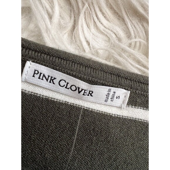 Pink Clover X Stich Fix Valencia Curved Hem Sweater Striped Olive/White SZ S - Picture 3 of 10